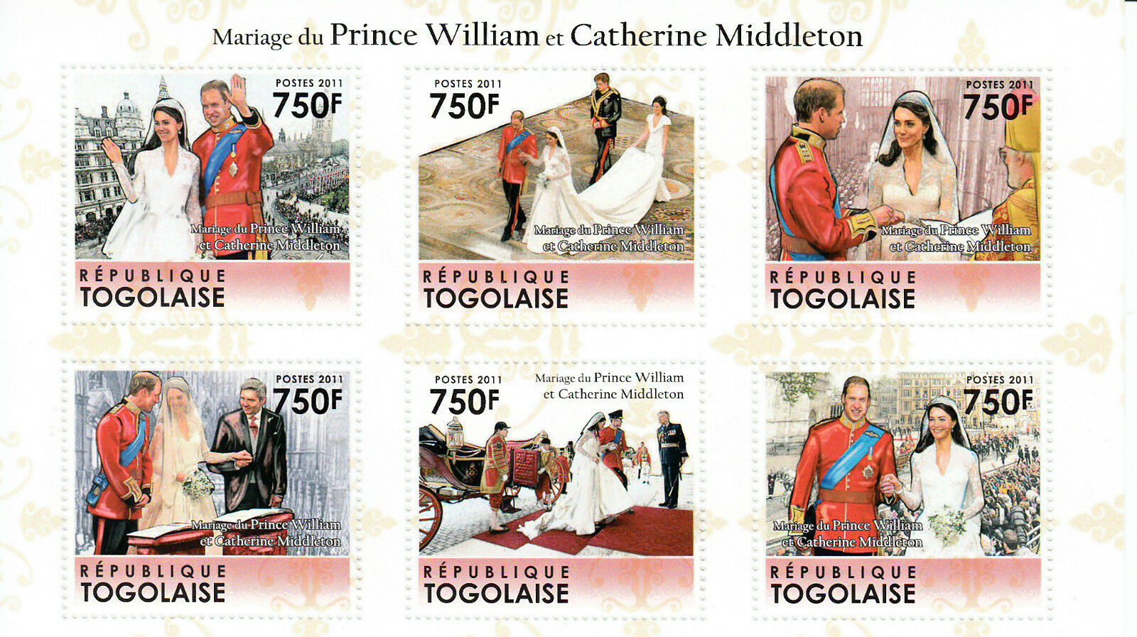 Togo 2011 MNH Royal Wedding 6v M/S Prince William Catherine Middleton Kate