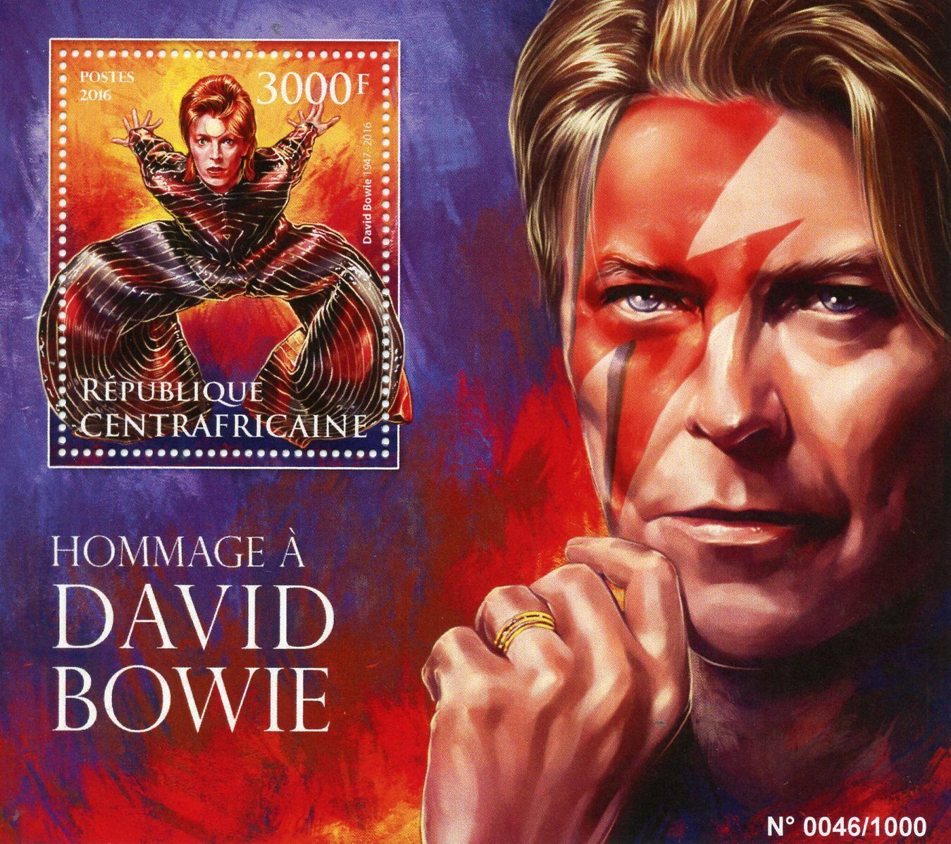 Central African Republic 2016 MNH David Bowie Tribute 1v S/S Music Stars Stamps