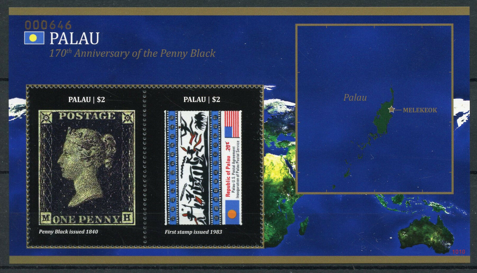 Palau 2010 MNH Stamps-on-Stamps Stamps Penny Black 170th Anniversary 2v S/S