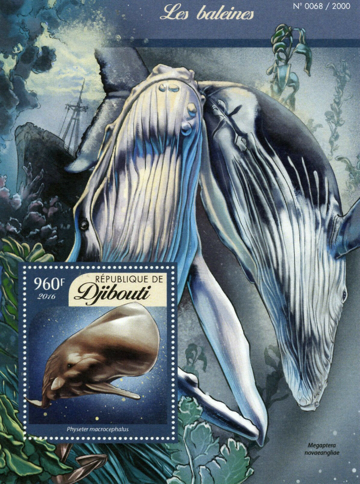 Djibouti 2016 MNH Whales 1v S/S Marine Mammals Sperm Whale Baleines