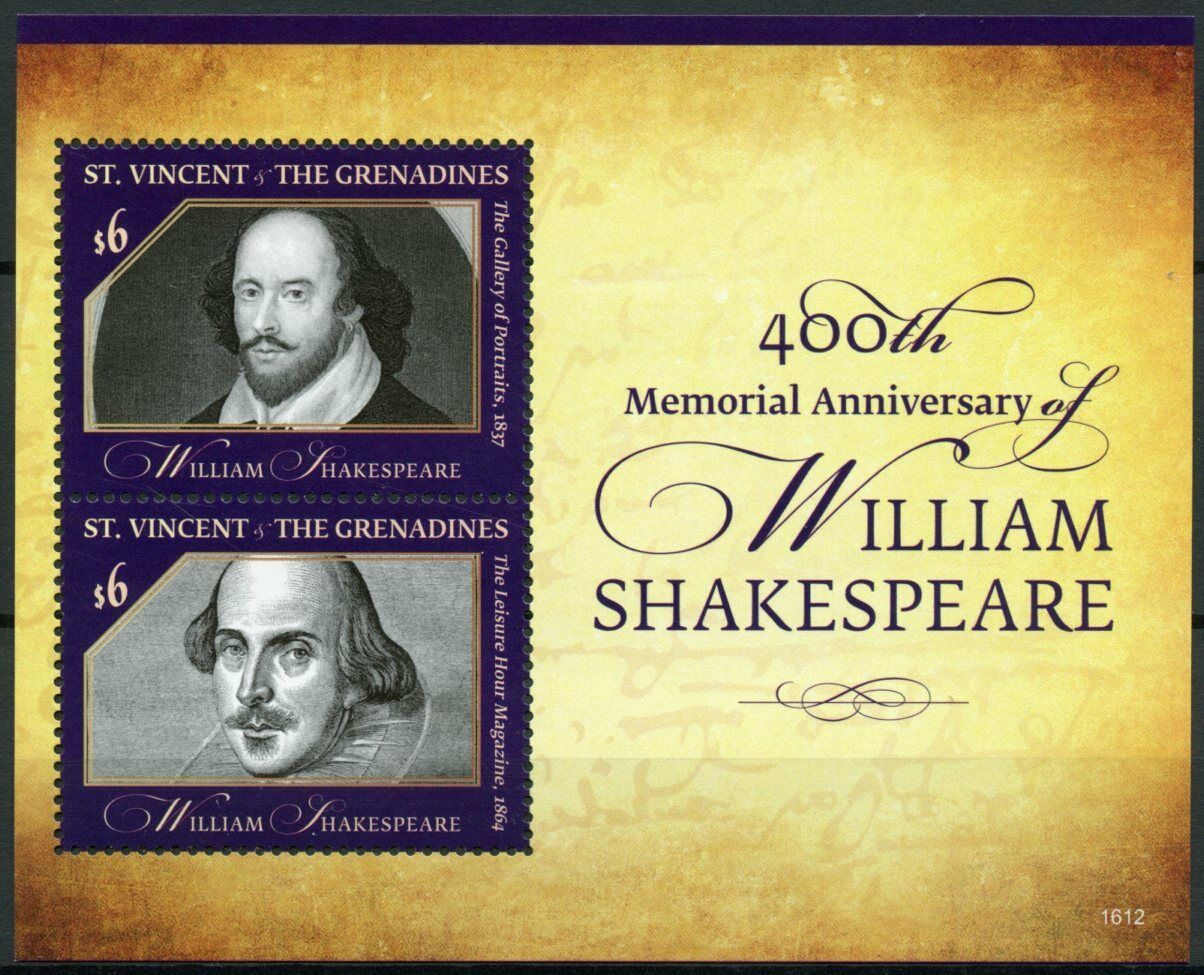 St Vincent & Grenadines Writers Stamps 2016 MNH William Shakespeare 2v S/S