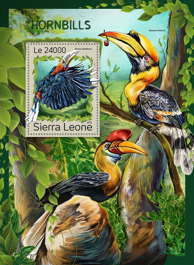 Sierra Leone 2016 MNH Birds on Stamps Hornbills Hornbill 1v S/S