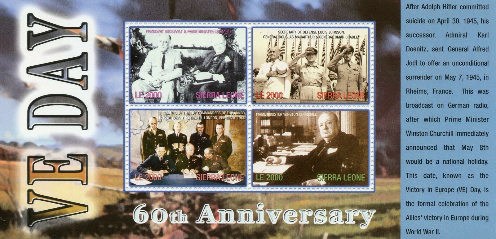 Sierra Leone 2005 MNH WWII WW2 VE Day End World War II 4v M/S Churchill Stamps
