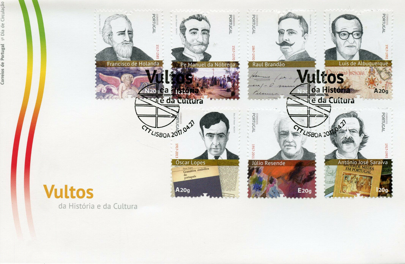 Portugal 2017 FDC Figures in History & Culture Raul Brandao 7v Set Cover Stamps