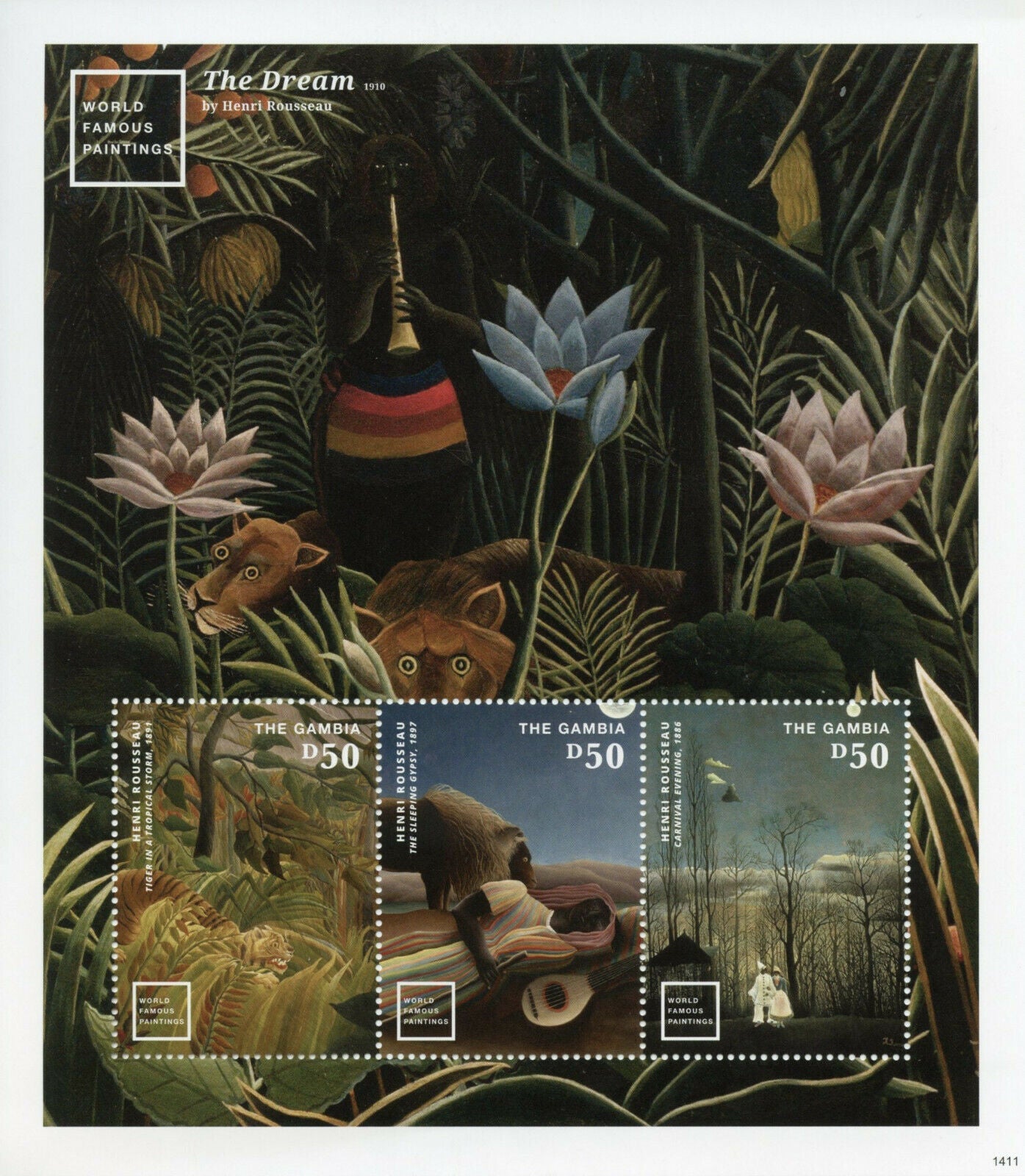 Gambia 2014 MNH Art Stamps World Famous Paintings Henri Rousseau Dream 3v M/S I