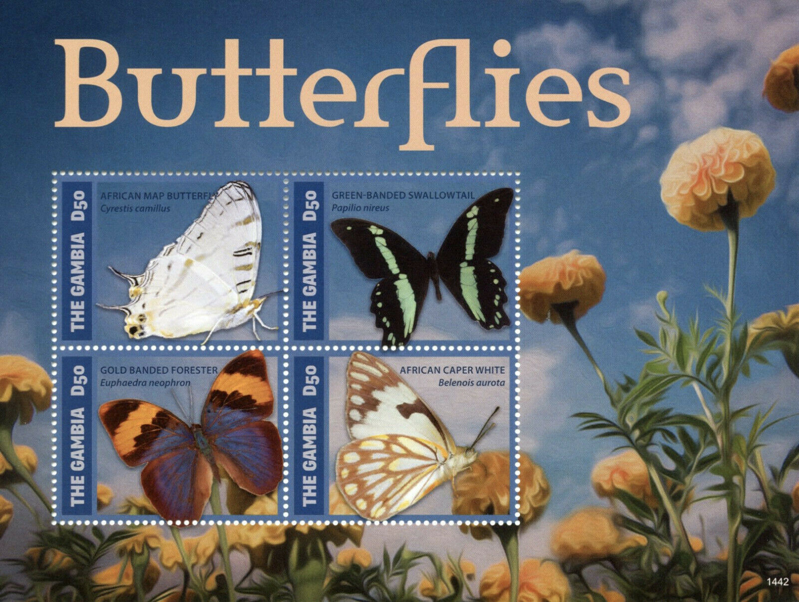 Gambia 2014 MNH Butterflies Stamps Insects Swallowtail Forester Flowers 4v M/S I