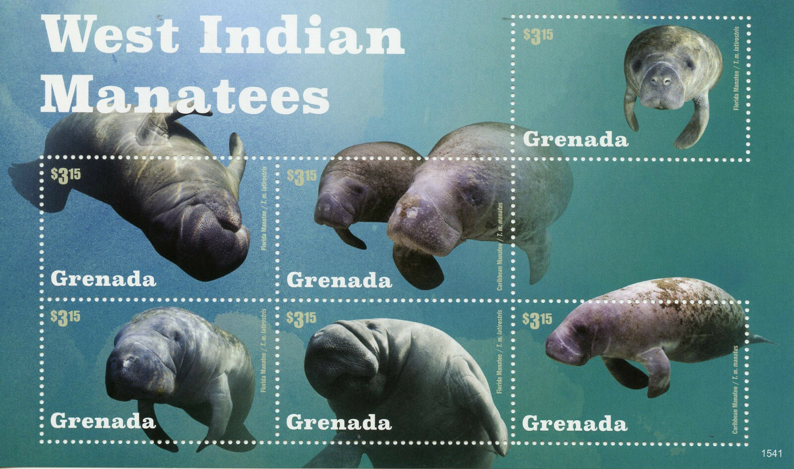 Grenada 2015 MNH West Indian Manatees 6v M/S Marine Mammals Caribbean Manatee