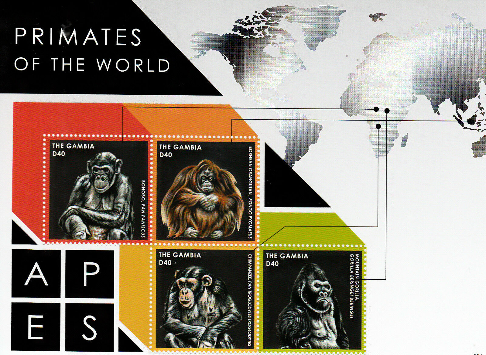Gambia 2013 MNH Wild Animals Stamps Primates of World Orangutans Chimpanzees Gorillas 4v M/S