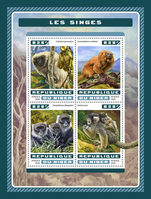 Niger 2016 MNH Monkeys Atlantic Titi Lion Tamarin 4v M/S Wild Animals Stamps