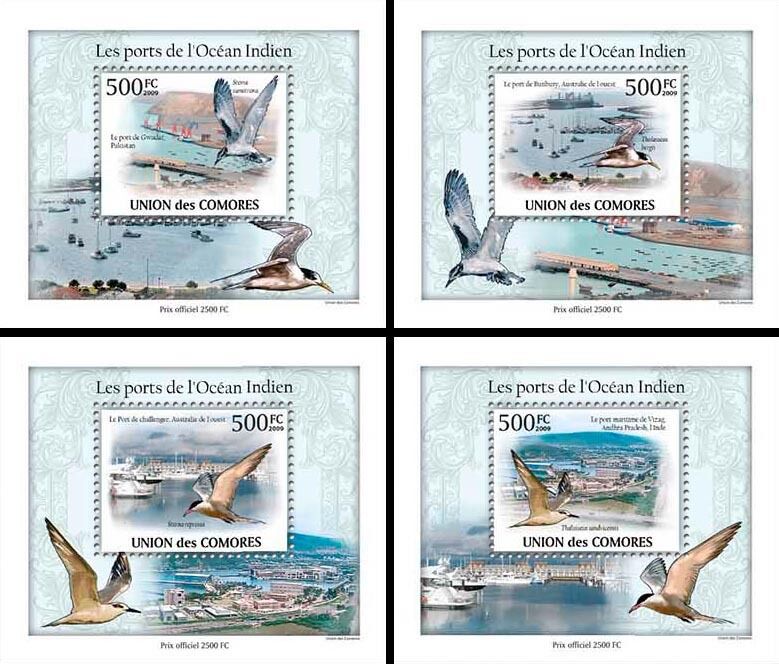 Comoros Comores 2009 MNH Ports of Indian Ocean 4x 1v Deluxe S/S Birds Stamps