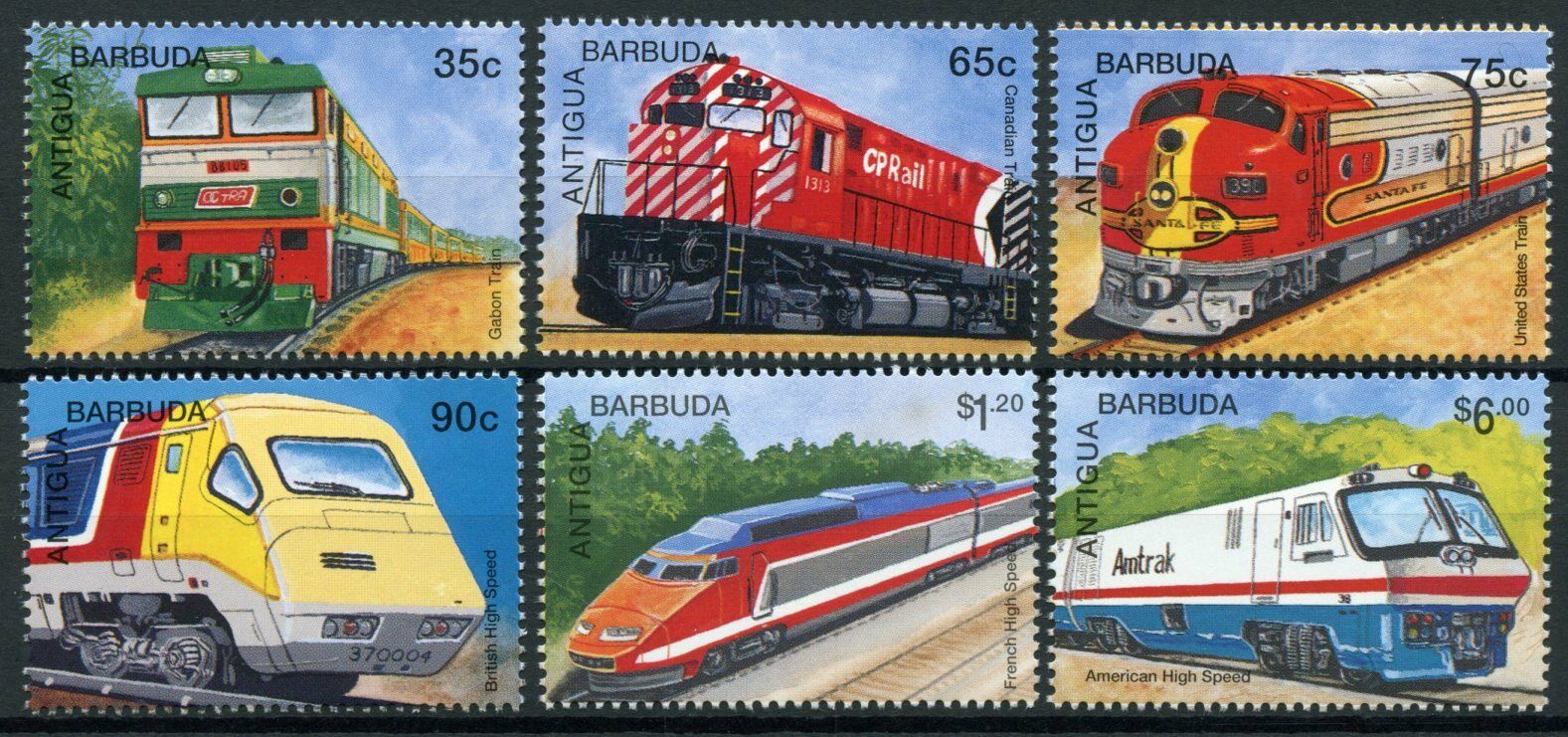 Antigua & Barbuda 1995 MNH Trains Stamps High Speed Railways Amtrak Rail 6v Set