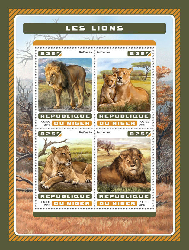 Niger 2016 MNH Lions 4v M/S Big Cats Wild Animals Stamps