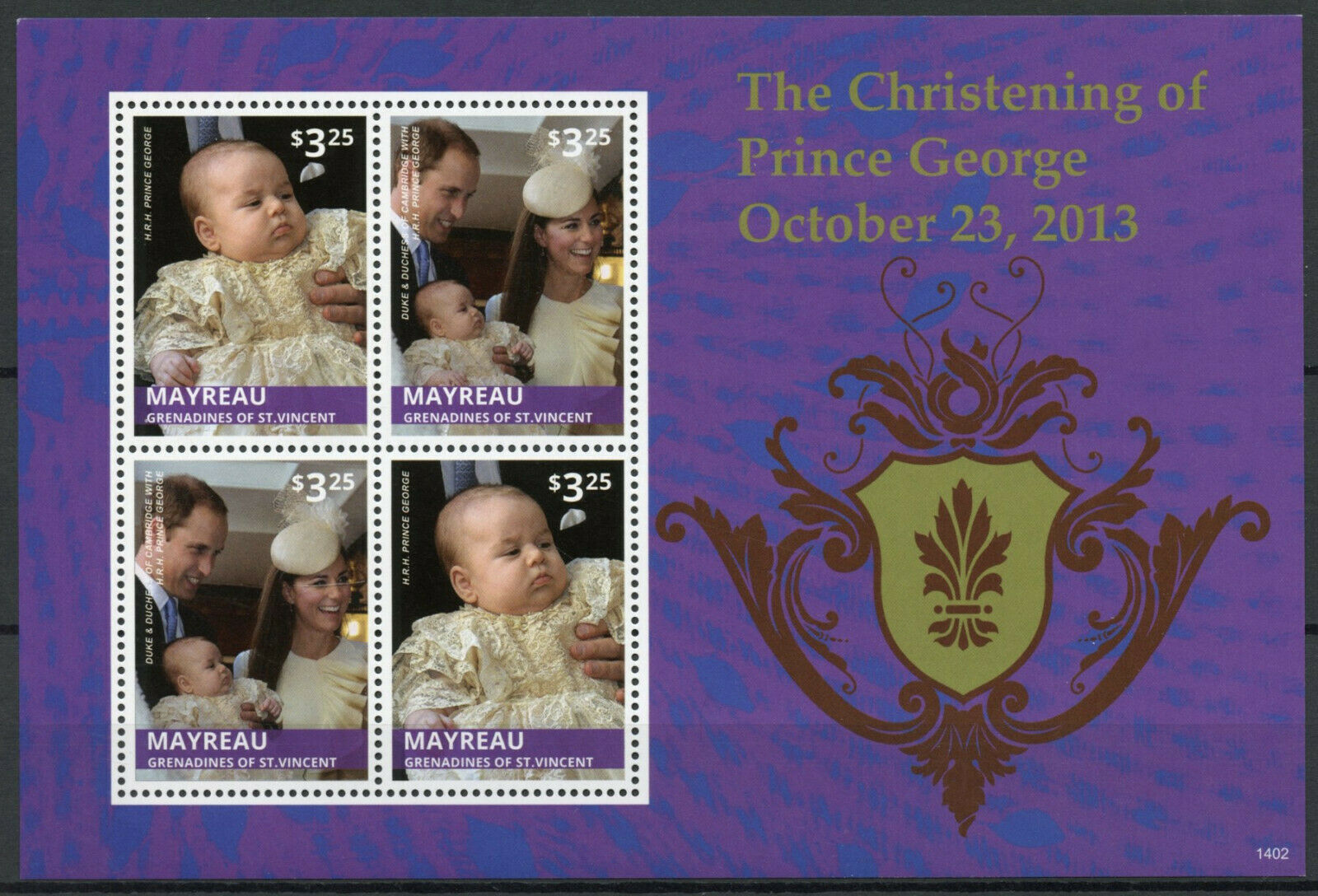 Mayreau Gren St Vincent Royalty Stamps 2014 MNH Christening Prince George 4v M/S