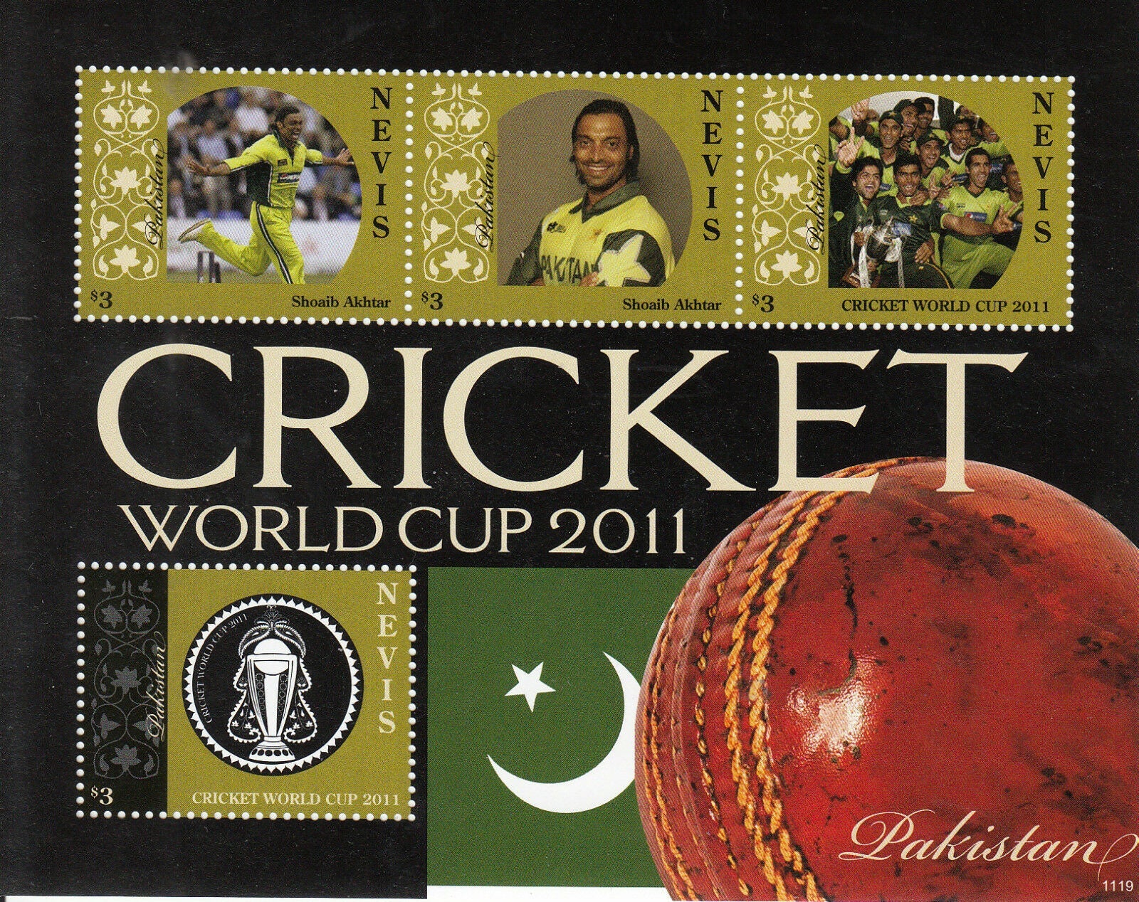 Nevis 2011 MNH Sports Stamps ICC Cricket World Cup Pakistan Shoaib Akhtar 4v M/S