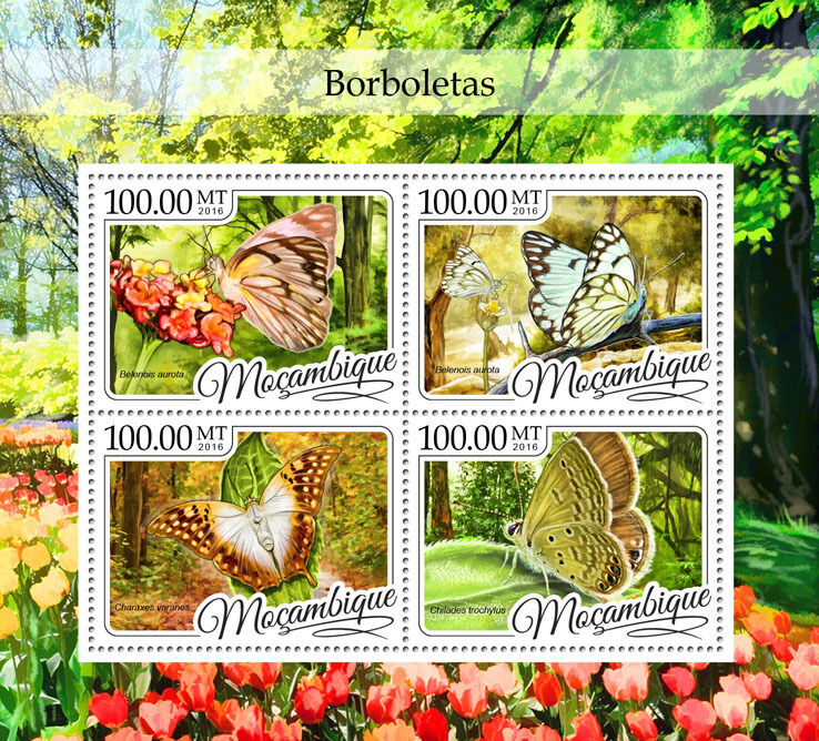 Mozambique 2016 MNH Butterflies 4v M/S Butterfly Insects Stamps