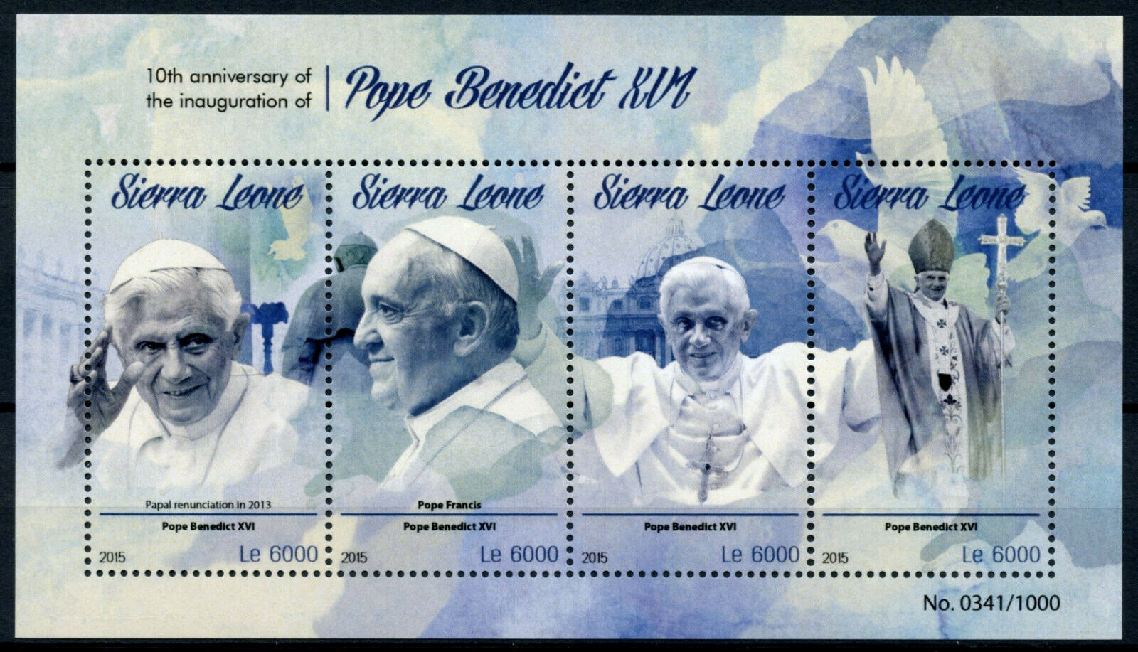 Sierra Leone Pope Benedict XVI Stamps 2015 MNH 10th Anniv Inauguration 4v M/S