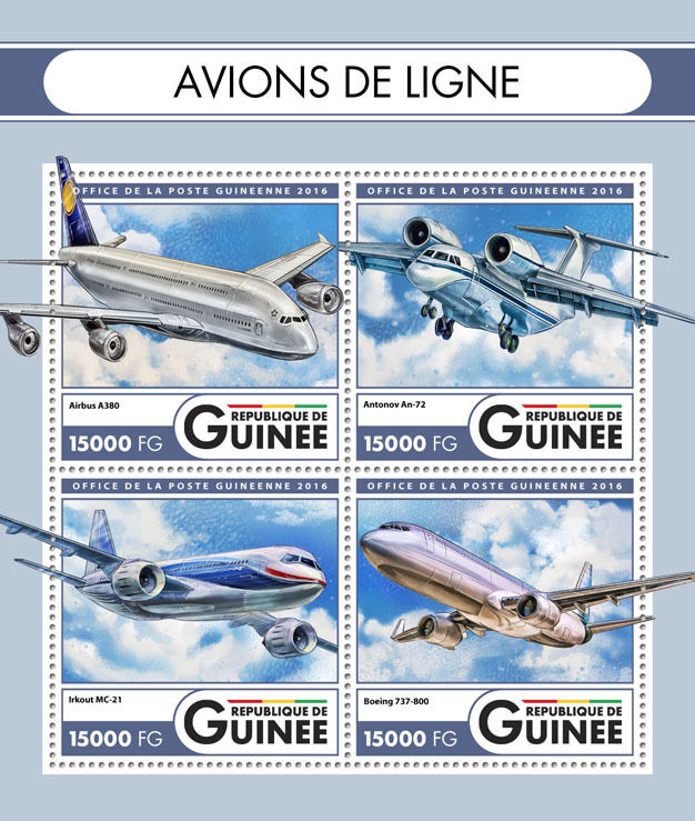 Guinea 2016 MNH Airliners Boeing Airbus Antonov 4v M/S Airplanes Aviation Stamps