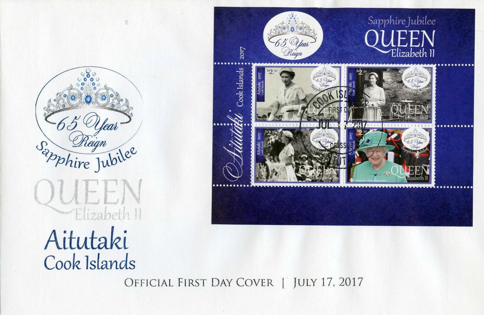 Aitutaki Cook Isl 2017 FDC Queen Elizabeth II Sapphire Jubilee 4v Cover Stamps