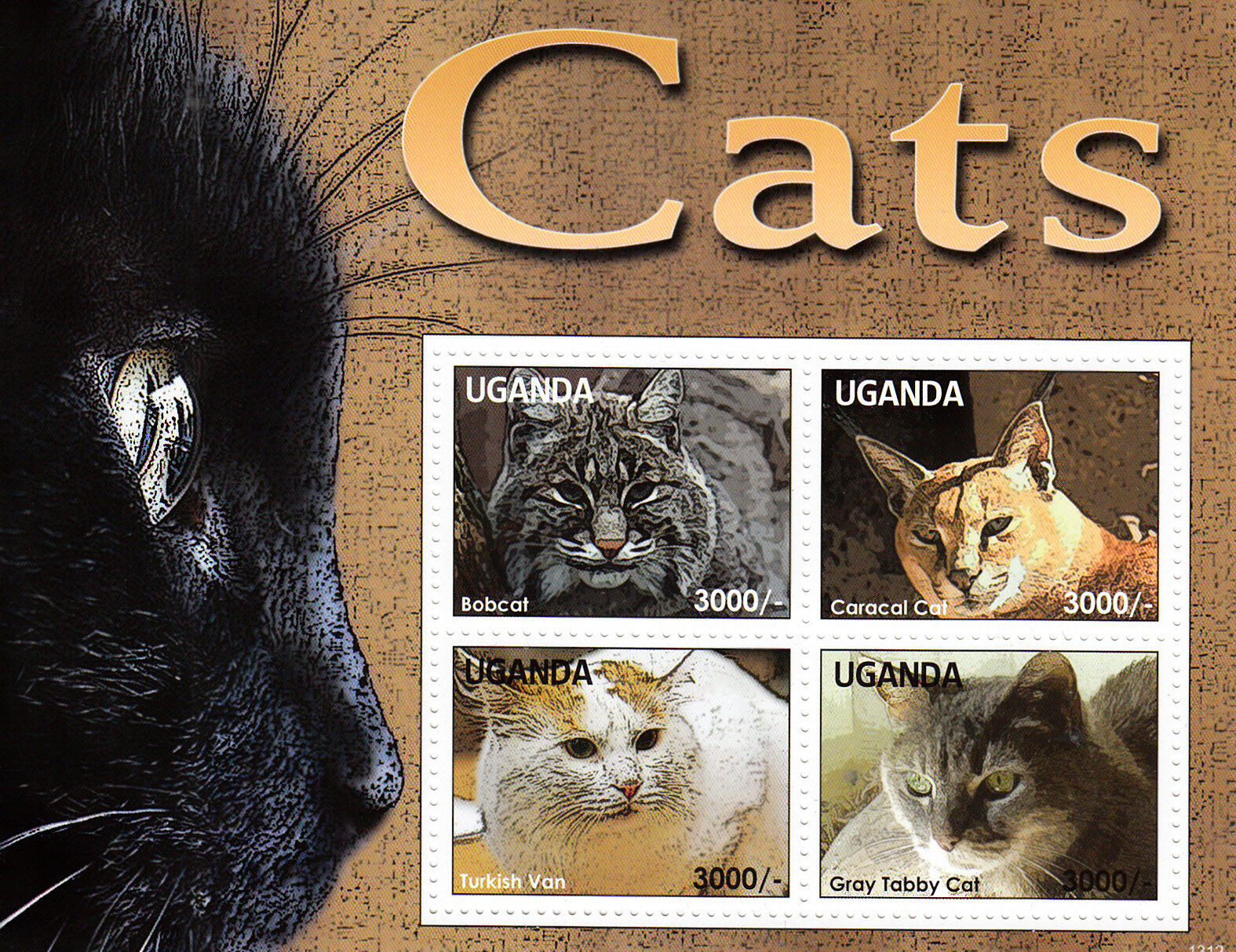 Uganda 2013 MNH Cats Stamps Bobcat Caracal Cat Turkish Van Gray Tabby 4v M/S