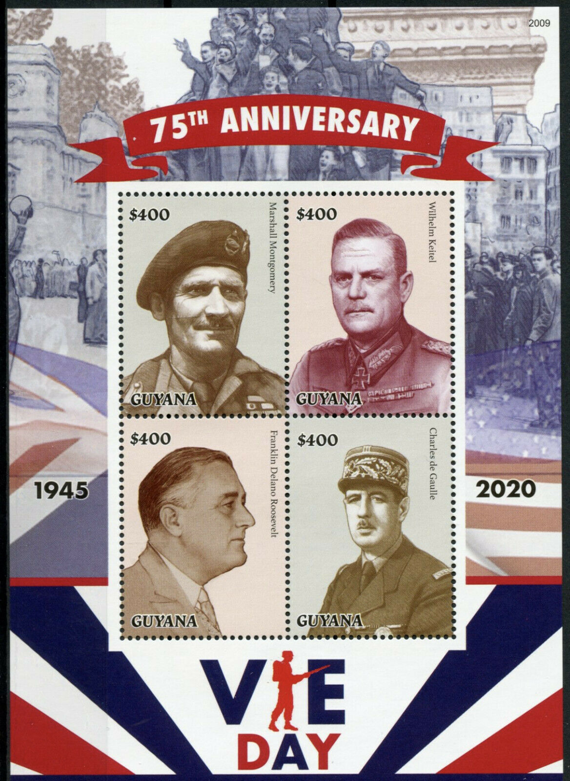 Guyana 2020 MNH Military Stamps WWII WW2 VE Day De Gaulle Roosevelt 4v M/S