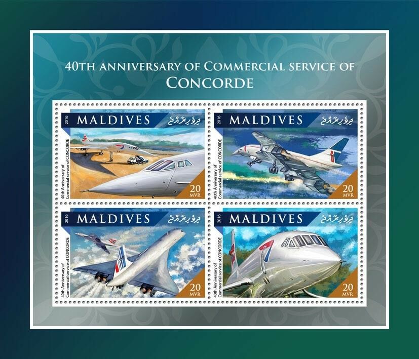 Maldives 2016 MNH Concorde Commercial Service 40th Anniv 4v M/S Aviation Stamps