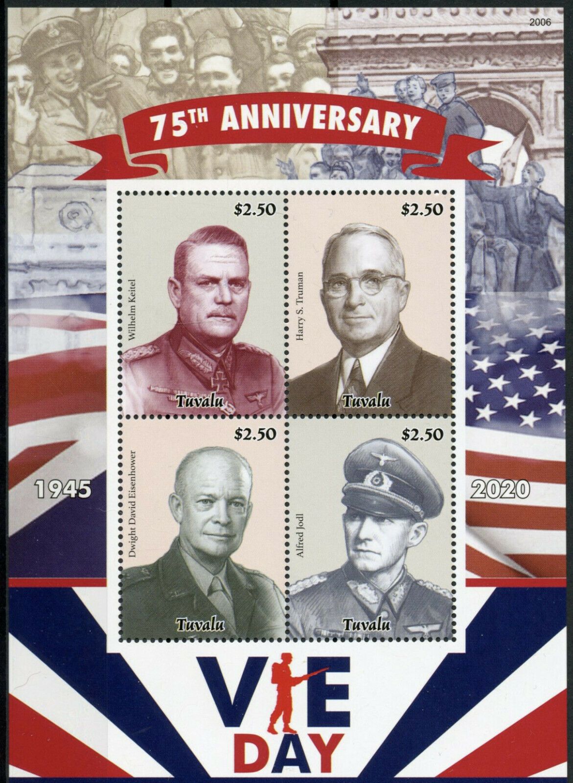 Tuvalu 2020 MNH Military Stamps WWII WW2 VE Day Eisenhower Truman 4v M/S