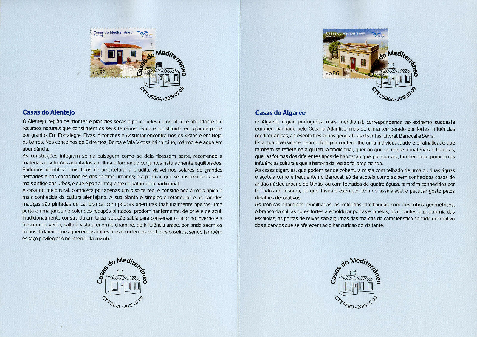 Portugal 2018 CTO Mediterranean Houses EUROMED 2v Spc Folder Architecture Stamps