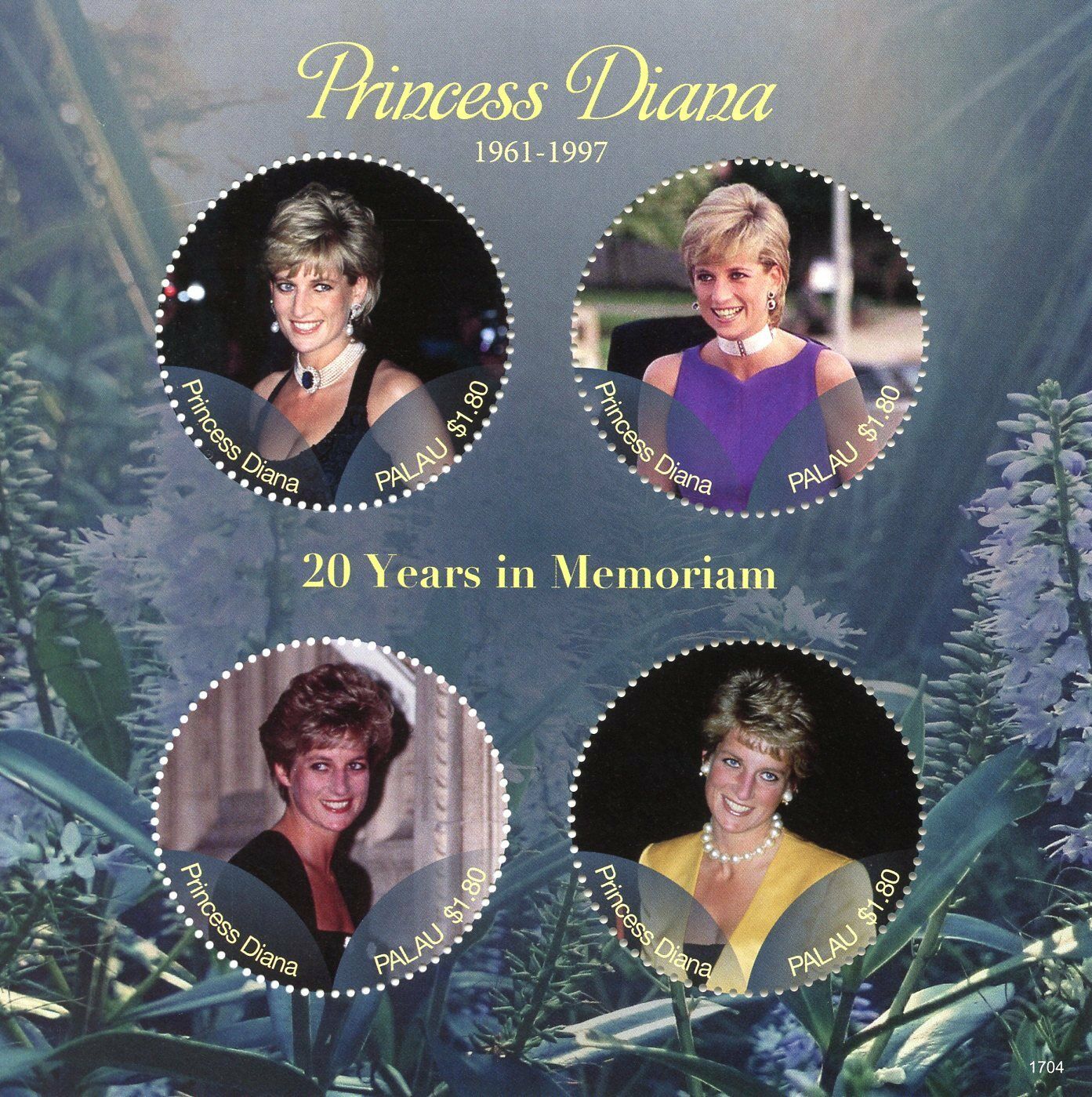 Palau Royalty Stamps 2017 MNH Princess Diana 20th Memorial Anniv 4v M/S I