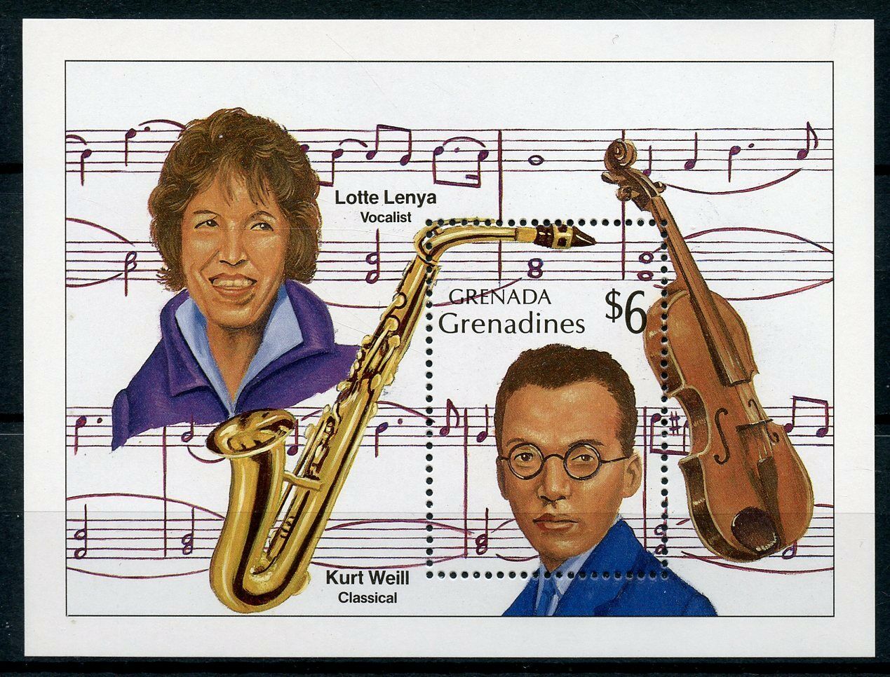 Grenadines Grenada 1989 MNH Music Lotte Lenya Kurt Weill Violins 1v S/S Stamps