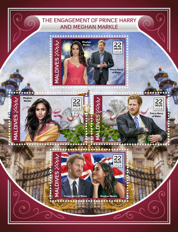 Maldives Royalty Stamps 2018 MNH Prince Harry & Meghan Royal Engagement 4v M/S