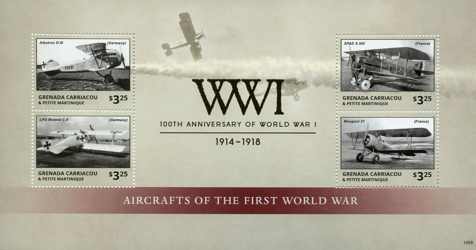 Grenada Grenadines 2014 MNH WWI WW1 First World War Aircrafts 4v M/S Stamps