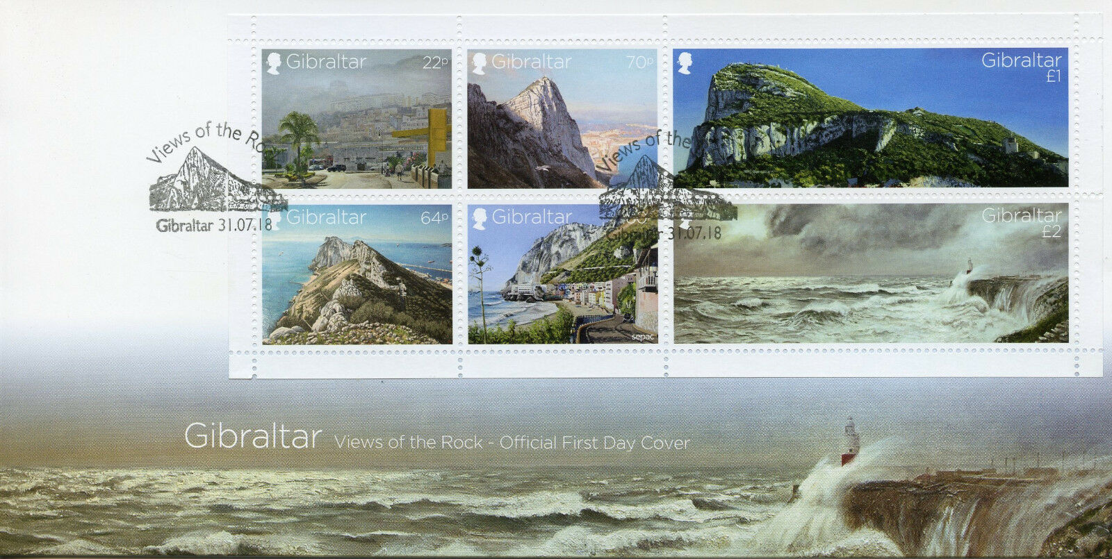 Gibraltar 2018 FDC Views from Rock SEPAC 6v M/S Cover Tourism Landscapes Stamps