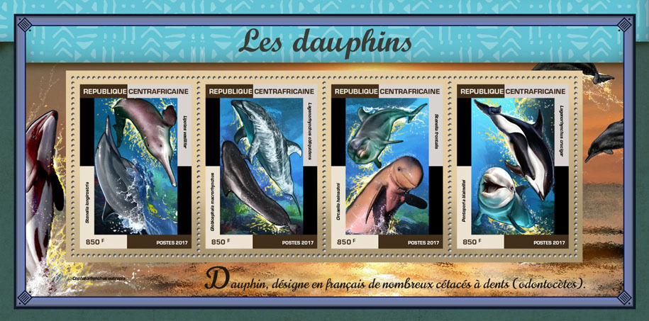 Central African Republic 2017 MNH Dolphins 4v M/S Marine Animals Mammals Stamps
