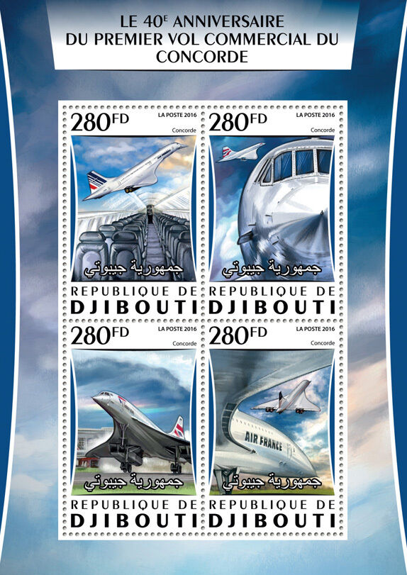 Djibouti 2016 MNH Concorde First Commercial Flight 4v M/S Aviation Stamps