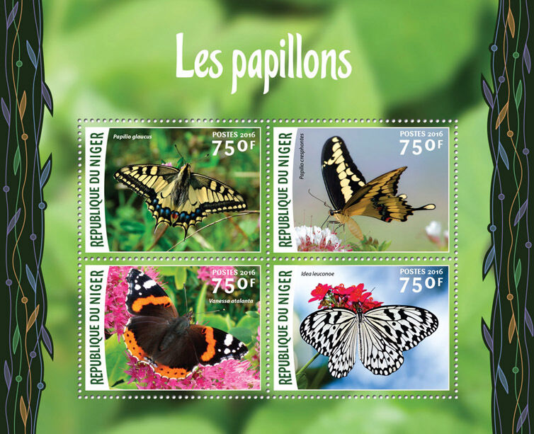 Niger Butterflies Stamps 2016 MNH Swallowtail Butterfly Insects Fauna 4v M/S