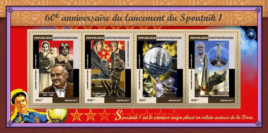 Central African Rep 2017 MNH Sputnik 1 Launch 60th Anniv 4v M/S Space Stamps
