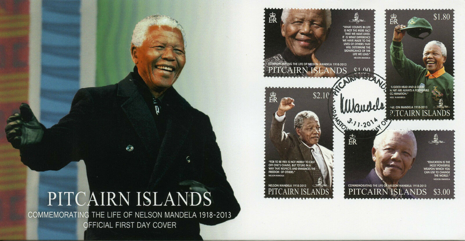 Pitcairn Islands 2014 FDC Nelson Mandela Commemorate Life 1918-2013 4v Set Cover