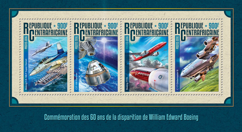 Central African Rep 2016 MNH William Boeing 60th Mem 4v M/S Aviation Stamps