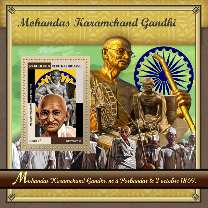 Central African Republic 2017 MNH Mahatma Gandhi 1v S/S World Leaders Stamps