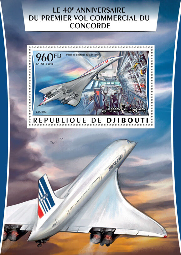 Djibouti 2016 MNH Concorde First Commercial Flight 1v S/S Aviation Stamps