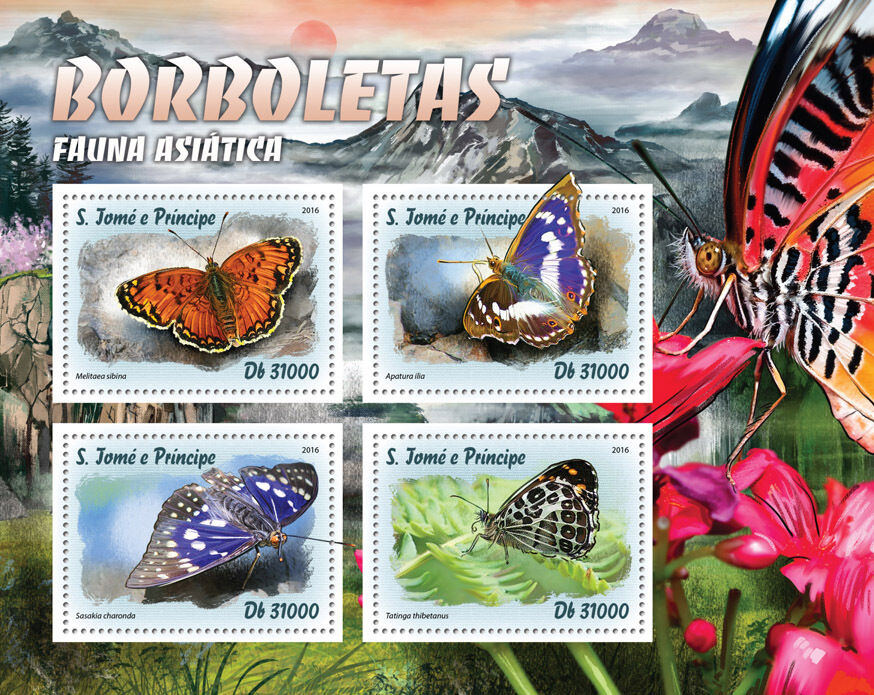 Sao Tome & Principe 2016 MNH Butterflies Asian Fauna 4v M/S Insects Stamps