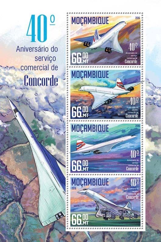 Mozambique 2016 MNH Concorde Commercial Service 40th 4v M/S Aviation Stamps