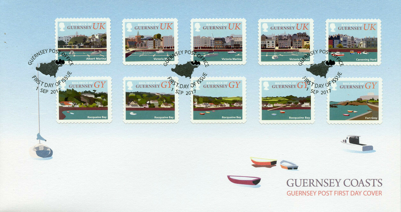 Guernsey 2017 FDC Guernsey Coasts 10v S/A Cover Boats Ships Tourism Stamps