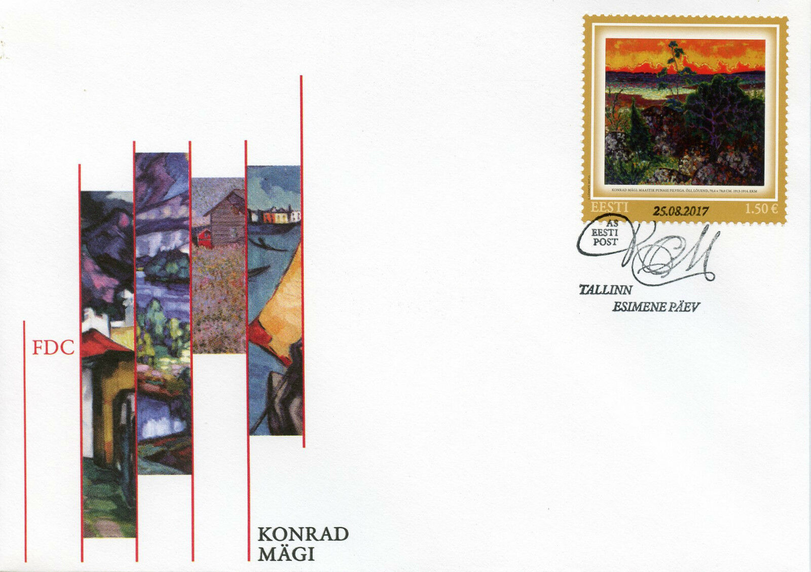 Estonia 2017 FDC Konrad Magi Landscape with Red Cloud 1v Set Cover Art Stamps