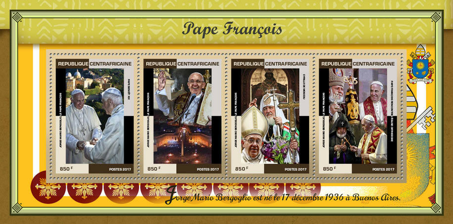 Central African Rep 2017 MNH Pope Francis Kirill of Moscow 4v M/S Popes Stamps