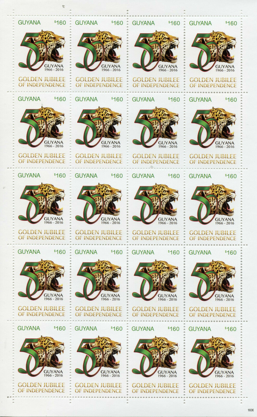 Guyana 2016 MNH Golden Jubilee of Independence 20v M/S IV $160 Jaguars