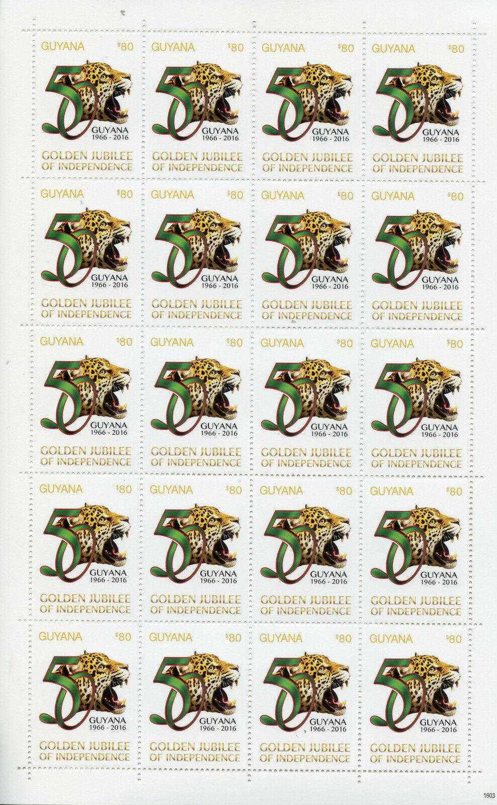 Guyana 2016 MNH Golden Jubilee of Independence 20v M/S I $80 Jaguars