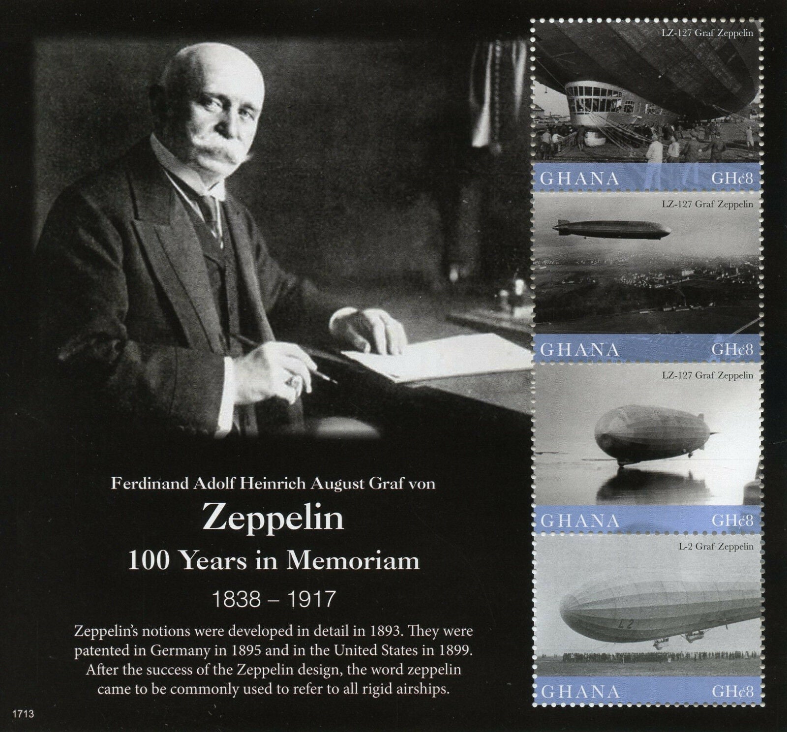 Ghana 2017 MNH Graf von Zeppelin 100th Mem 4v M/S Zeppelins Aviation Stamps