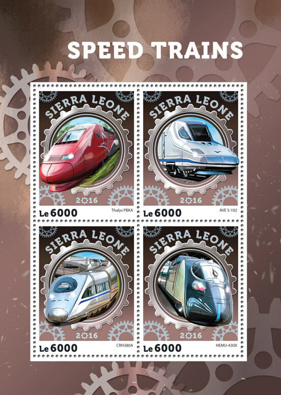 Sierra Leone 2016 MNH High Speed Trains Thalys AVE 4v M/S Railways Stamps