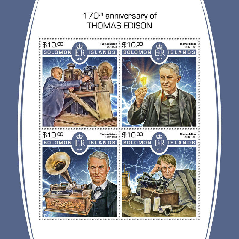 Solomon Islands 2017 MNH Thomas Edison Inventor 4v M/S Inventions Stamps